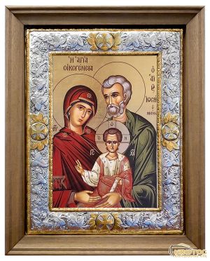 Εικόνα Ασημένια Αγία Οικογένεια με Κορνίζα 38x30