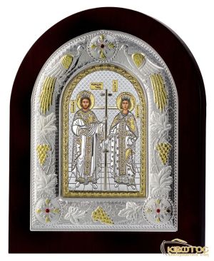 Εικόνα Άγιοι Κωνσταντίνος και Ελένη Ασημένια Δίχρωμη με Μαύρη Κορνίζα