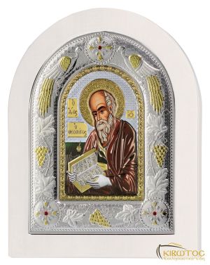 Εικόνα Άγιος Ιωάννης Θεολόγος Ασημένια Πολύχρωμη με Λευκή Κορνίζα
